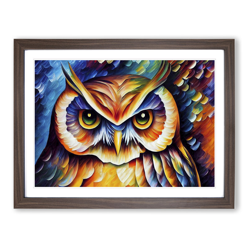 Long Eared Owl Painting Vol.2 Abstract - Single Picture Frame Print, 34cm H x 46cm W, Walnut