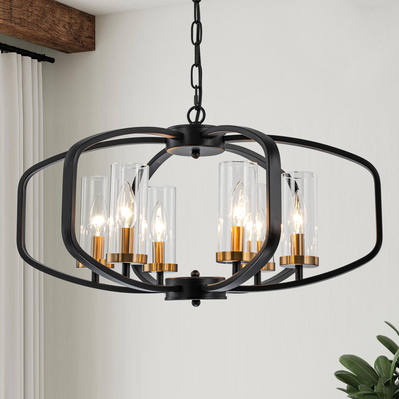 Lustre tambour à 6 lumières Heald, Noir et or