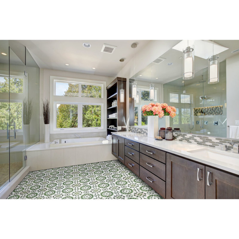 Retro Self Adhesive 12" x 12" x 1.5mm Luxury Vinyl Tile, Green Medallion