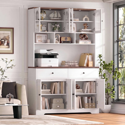71.1"H X 47.2"W  7-Shelf Wooden Bookcase with Charging Station