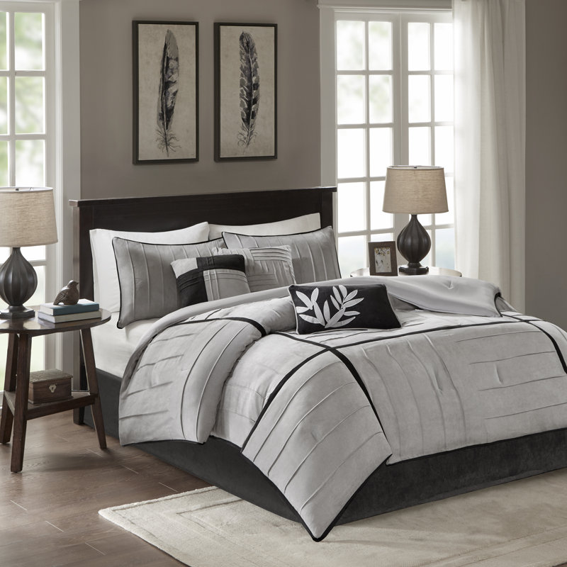 Dune 7 Piece Comforter Set, Queen Comforter + 6 Additional Pieces, Gray