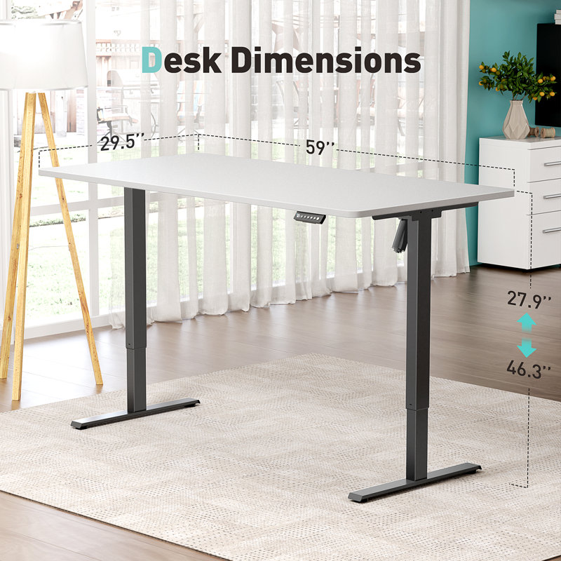 Bureau debout à hauteur ajustable avec bureau une pièce, H 46,3 po x l 59 po x P 29,5 po, Blanc/Noir