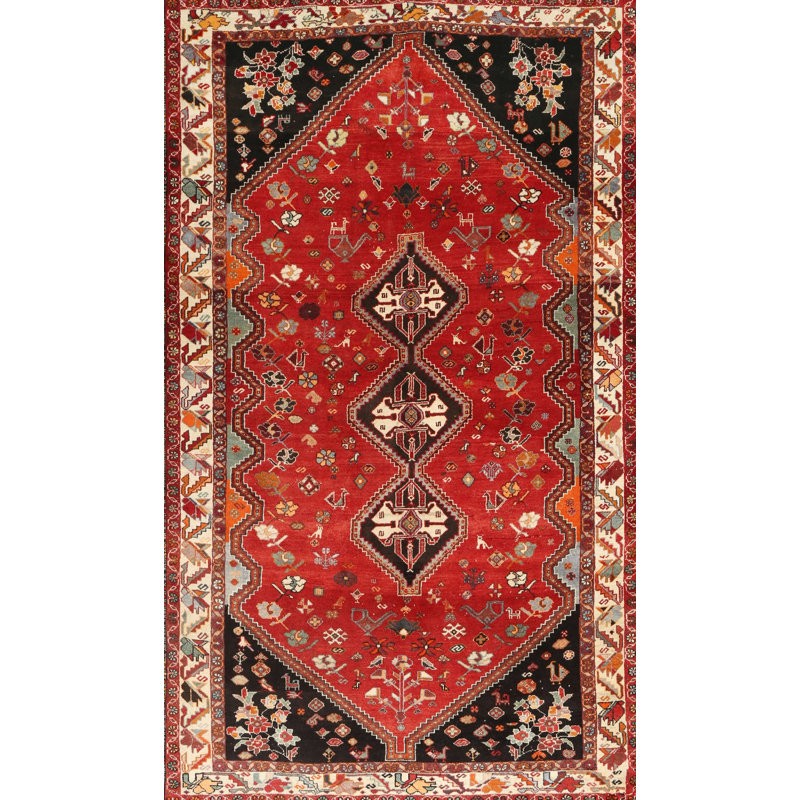 Tapis traditionnel rouge / beige / noir, Rectangle 5 pi x 8 pi