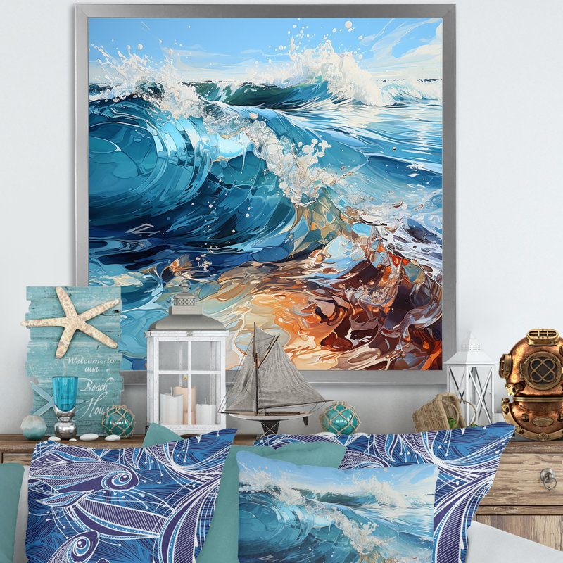 «Ocean Charm Vivid», impression sur toile, Cadre simple argenté, H 16 po x l 16 po x P 1 po