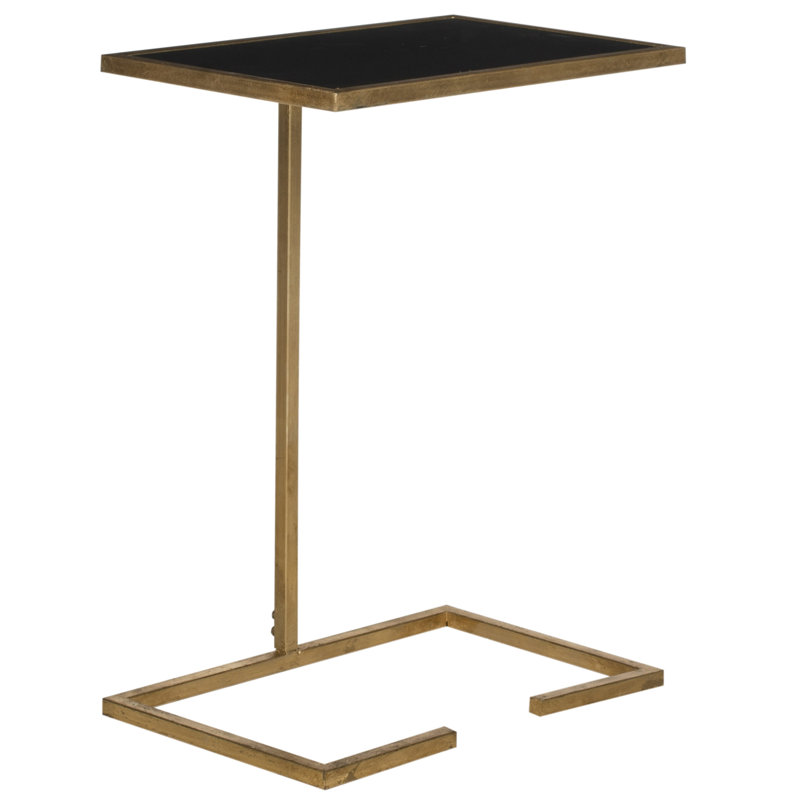 Worcester Glass Top Sled End Table, Gold / Black
