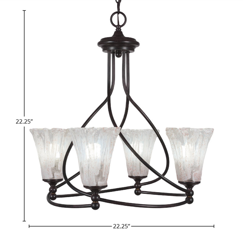 Skypark 4 Light Uplight Chandelier Shown In Dark Granite Finish With 5.5" Fluted Italian Ice Glass, Italian Ice