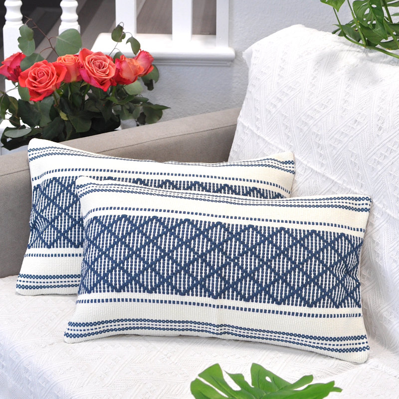 Housses pour coussins décoratifs à carreaux, H 12 po x l 20 po, Bleu