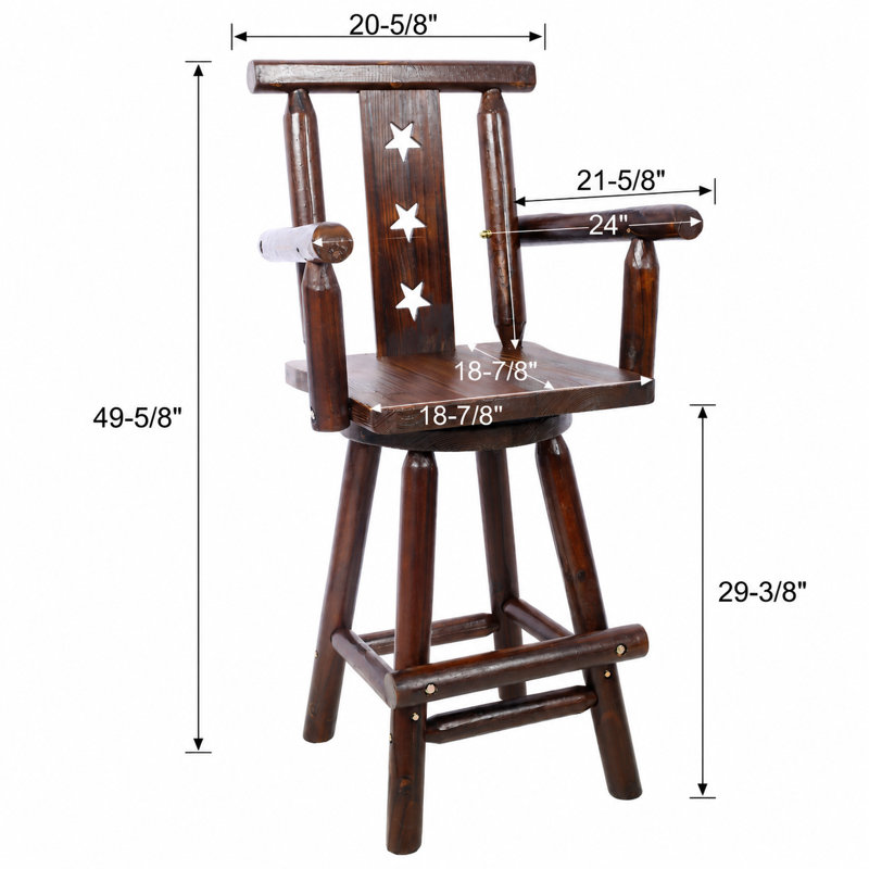 Rustic Swivel Bar Stool with Decorative Star Backrest and Footrest for Kitchen, Dining Room, or Commercial Use