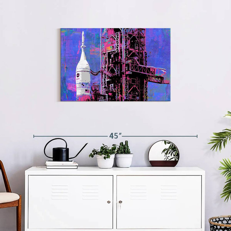 Oberle Moon Rocket And Gantry Tower, 20" H x 30" W