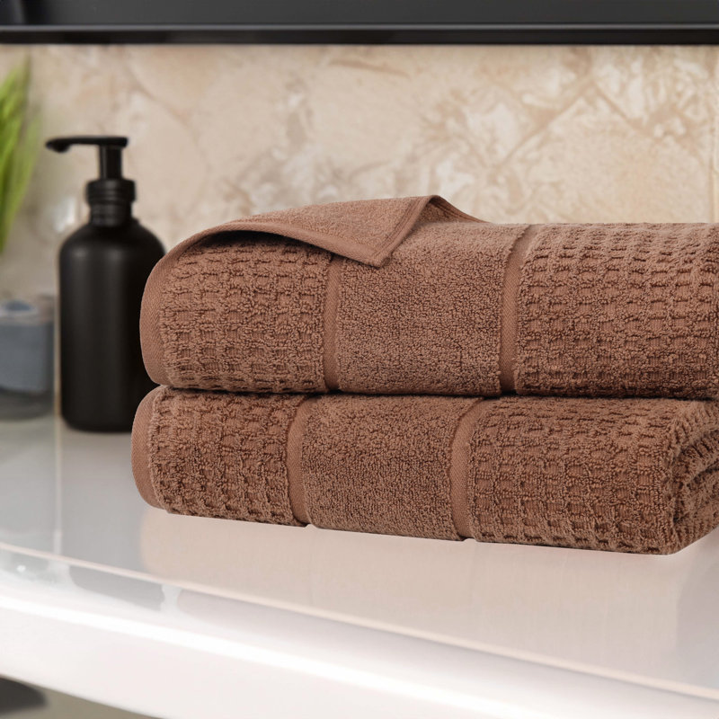 Ensemble de draps 100% coton gaufré Hiyabel Zero Twist, Chocolat