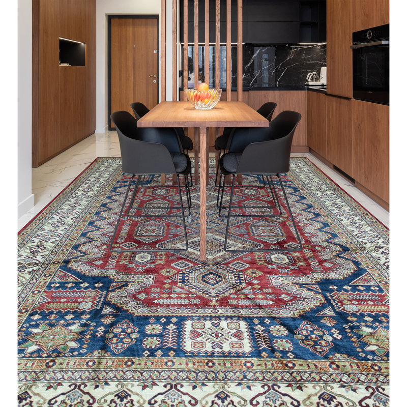Kazak Wool Southwestern Area Rug in Green/Blue/Rust