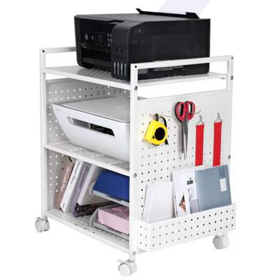 3-Tier Metal-Wheeled Office Equipment Printer Cart, White