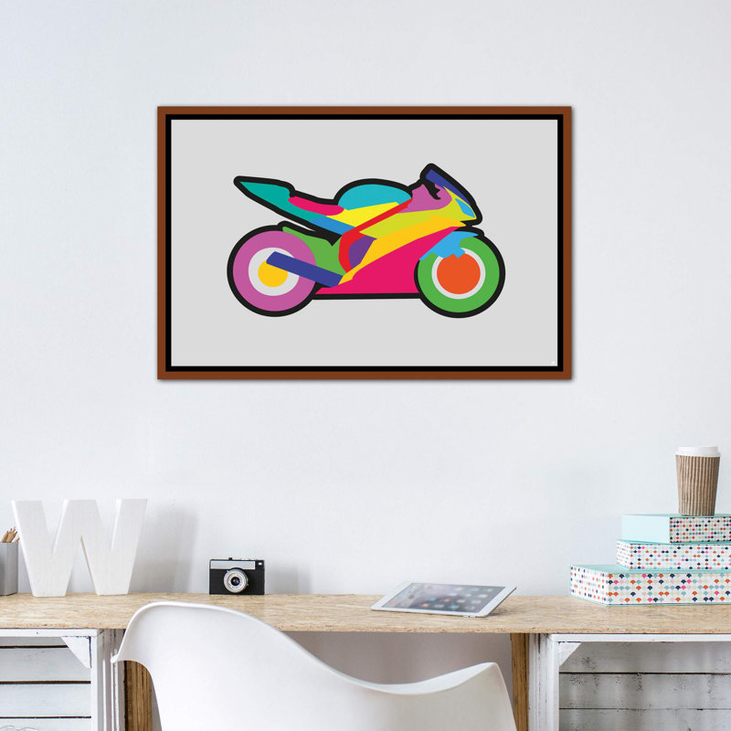 «Motorbike» par Yoni Alter, reproduction d'art graphique sur toile, H 26 po x l 40 po x 1,5 po, Toile avec cadre brun