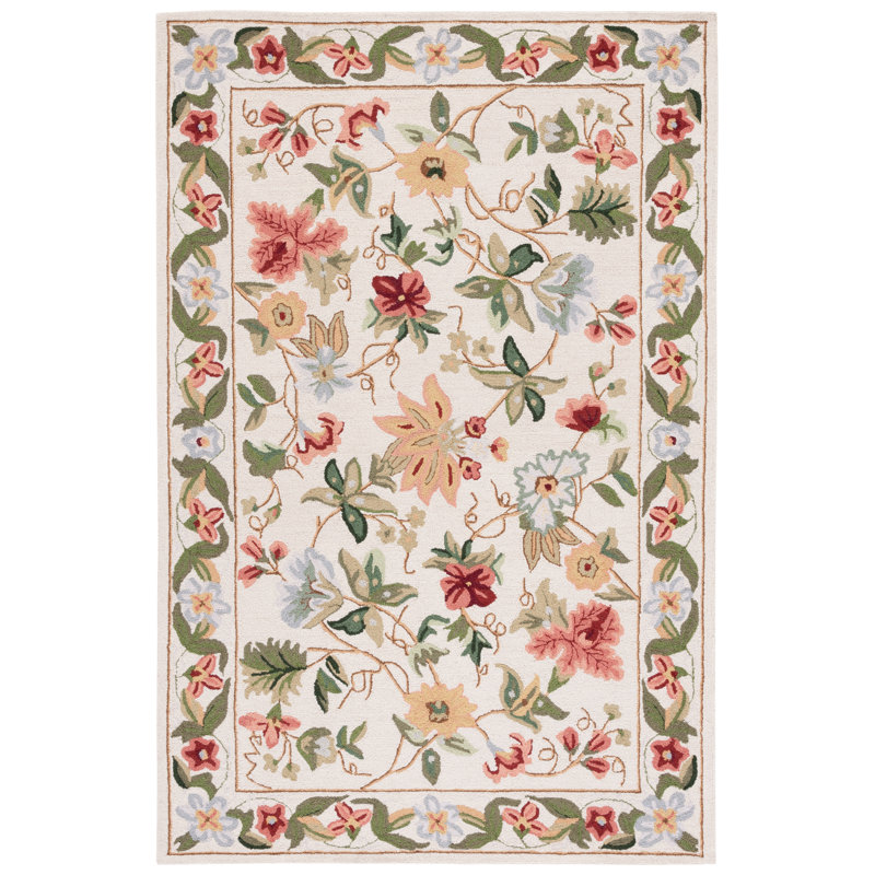 Tapis floral en laine crocheté à la main Chelsea, Rectangle 5 pi 3 po x 8 pi 3 po