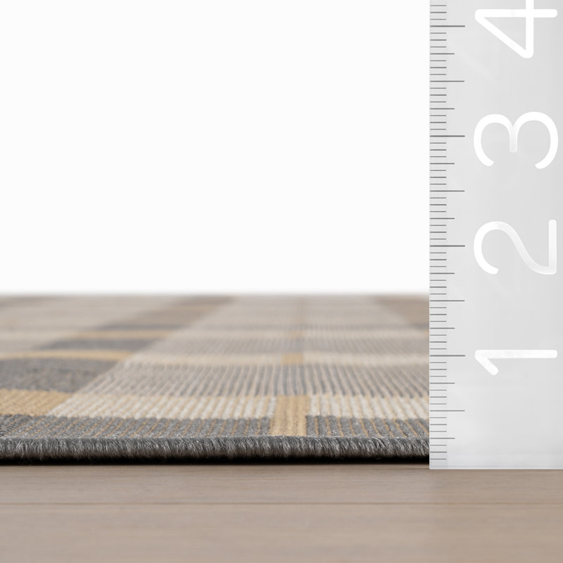 Sundara Modern Plaid Indoor/Outdoor Rug, Blue, Rectangle 9' x 12'