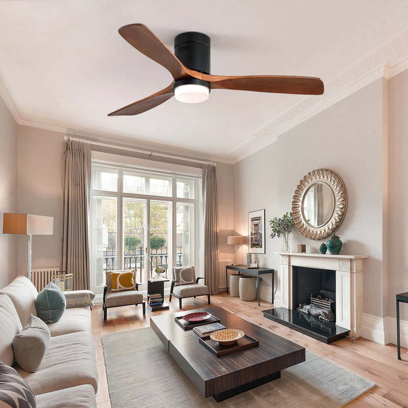 52 Inch Wooden Ceiling Fan, With 18W Led Light 3 Solid Wood Blades, Remote Control Reversible DC Motor With ETL Ceiling Fan For Home
