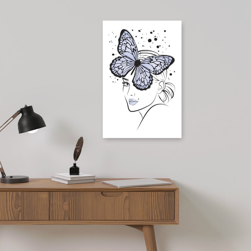 Elegant Butterfly Woman Contemporary Minimalist Butterfly Wall Art Print by Martina - Print, 45.72cm H x 30.48cm W