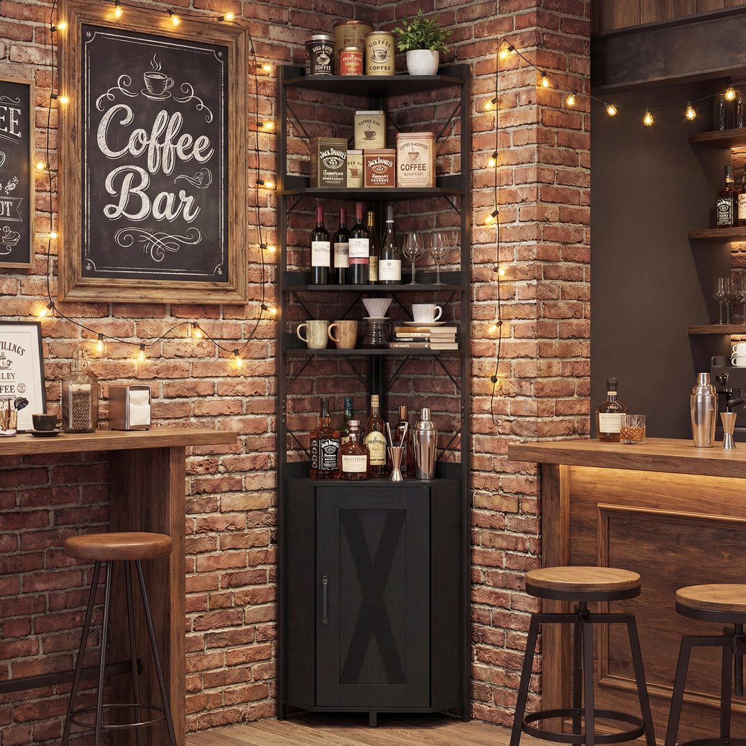 6-Tier Black Corner Storage Shelf Tall 180 CM Freestanding Tall Corner Cabinet With Door