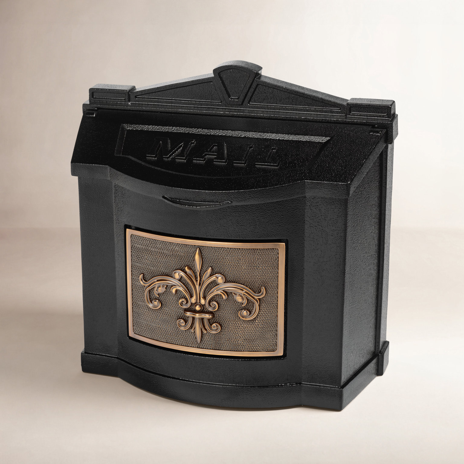 Wall-Mounted Mailbox with Brass Accent, Black