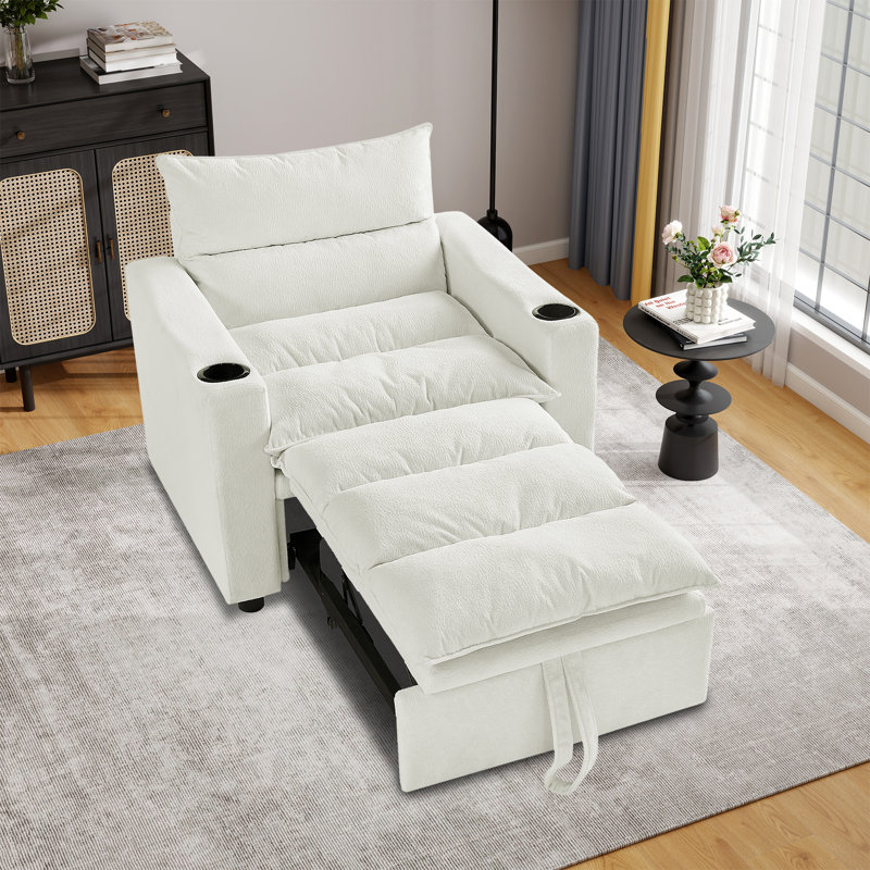 Upholstered Square Arm Tufted Cushion Accent Convertible Chair, Beige