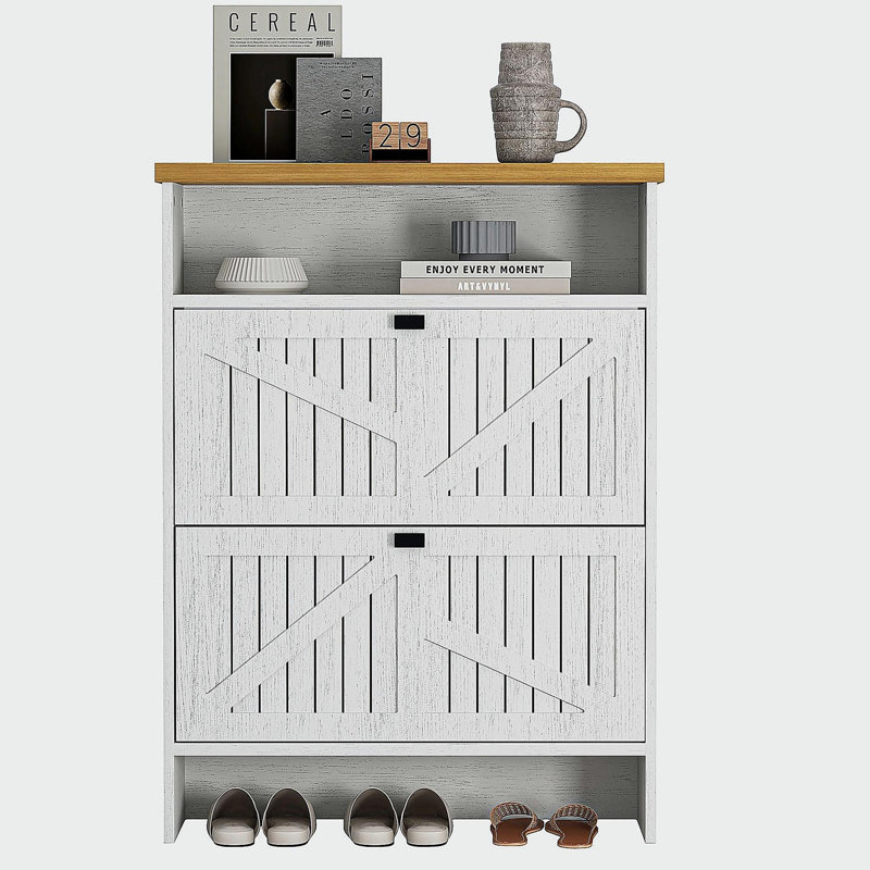 Armoire à chaussures pliante en MDF multi-fonctionnelle, moderne et minimaliste, avec des dimensions de 31,5 x 9,5 x 42,3 pouces.