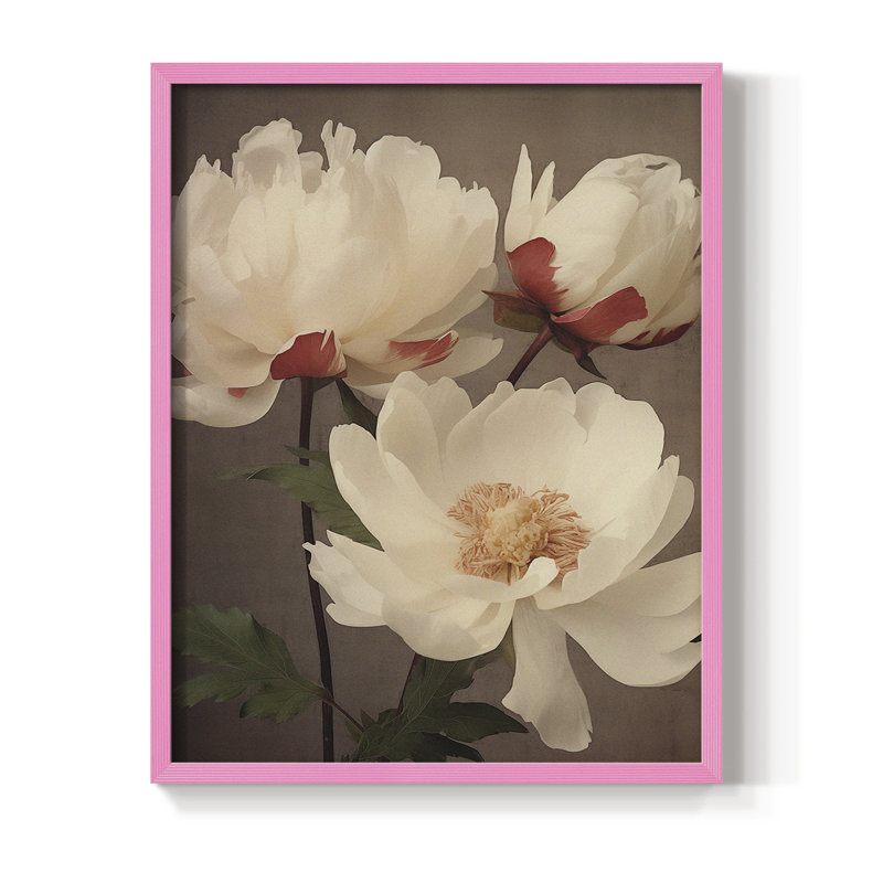 Impression encadrée rétro Vintage Floral Print III - bois massif, H 11 po x l 9 po, Rose