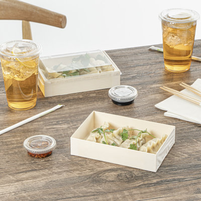 Restaurantware Wooden Bento Boxes 100 Pack of 6.8" x 4.5" Foldable Wooden Take Out Containers Sustainable Freezer-Safe Japanese Style Rectangular Lunch Boxes for Office, Camping, Sushi, Potluck