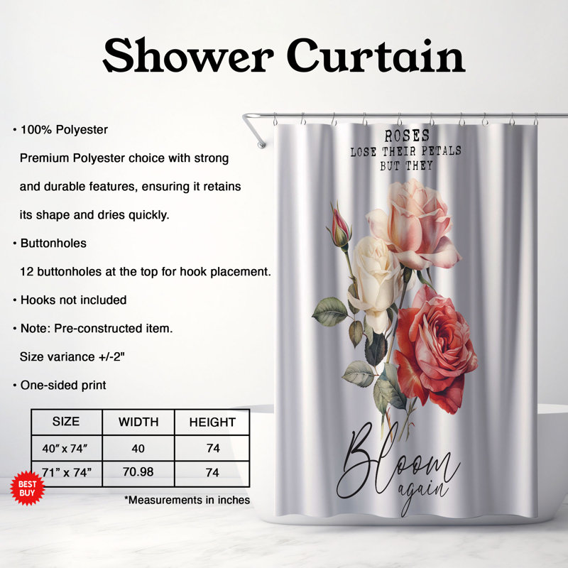 Petal Power - 1 Piece Standard Shower Curtain, 74"H x 71"W