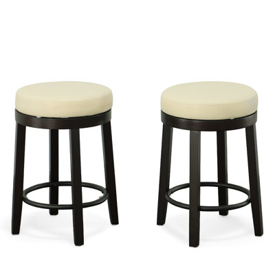 Ensemble de deux chaises de bar pivotantes sans dossier en similicuir espresso et bois massif de 24 po avec repose-pieds