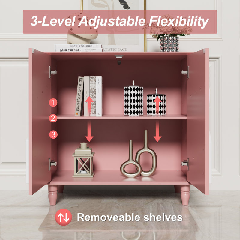 2 Doors 31.5"W Cute Cloud Shap Accent Cabinets, Pink