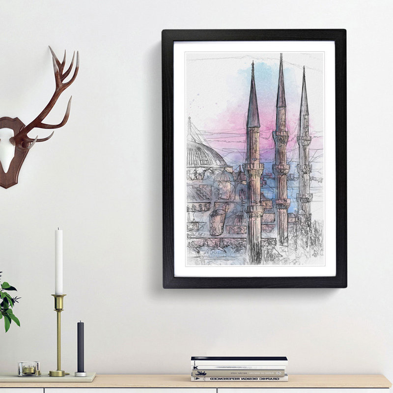 The Hagia Sophia Museum in Abstract - Picture Frame Graphic Art Print, 48cm H x 36cm W x 2cm D, Black Framed