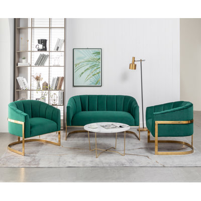 Tellico 3 Piece Velvet Standard Living Room Set