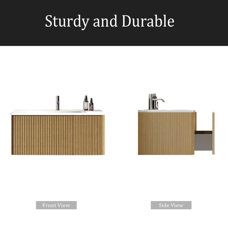 Bathroom Vanity With White Ceramic Sink, Oak