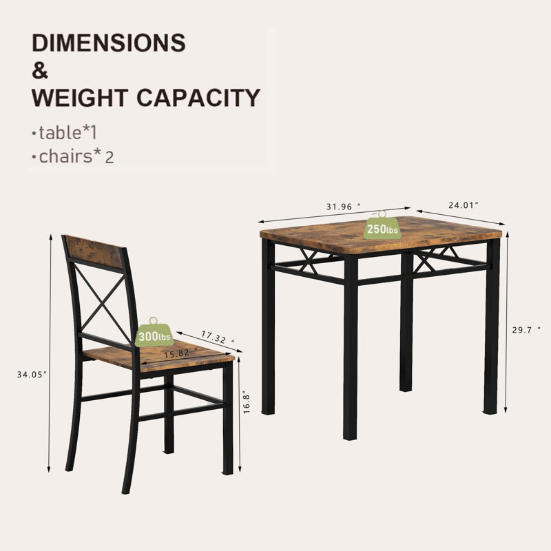 Ensemble de table de salle à manger, table de cuisine en bois avec 2 chaises pour la cuisine et la salle à manger