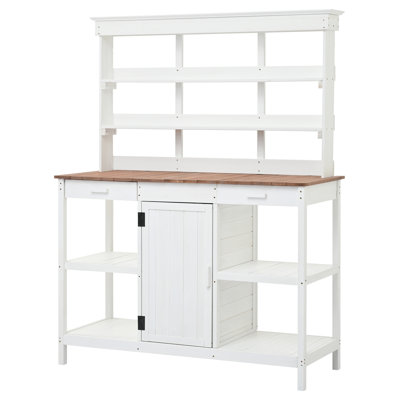 Table de jardin 66 po avec 2 tiroirs, armoire et tablettes ouvertes Farmhouse