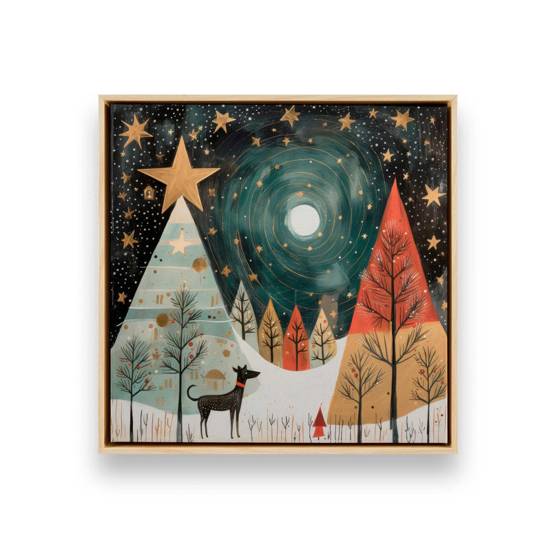 Starry Night Christmas Trees II, reproduction sur toile dans un cadre, H 16,75 po x l 16,75 po x P 1,75 po, Encadrement brun