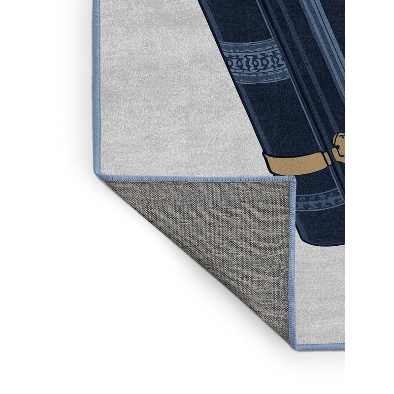 Tapis bleu lavable à la machine Paizley Book, 7 x 9