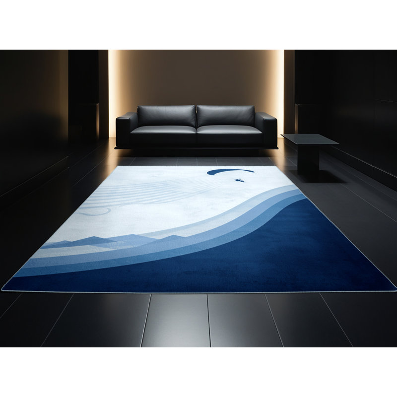 Machine Washable Yonkers Paragliding Scene Minimalist Rug in Blue – SkyBlue Binding, 5x8