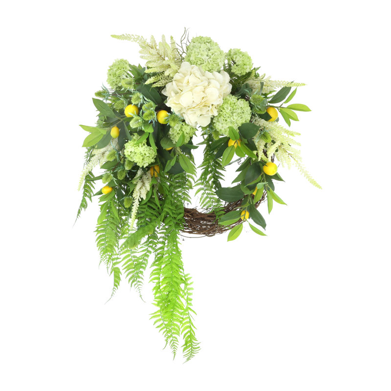 28'' Wreath with Hydrangeas, Lemons and Ferns