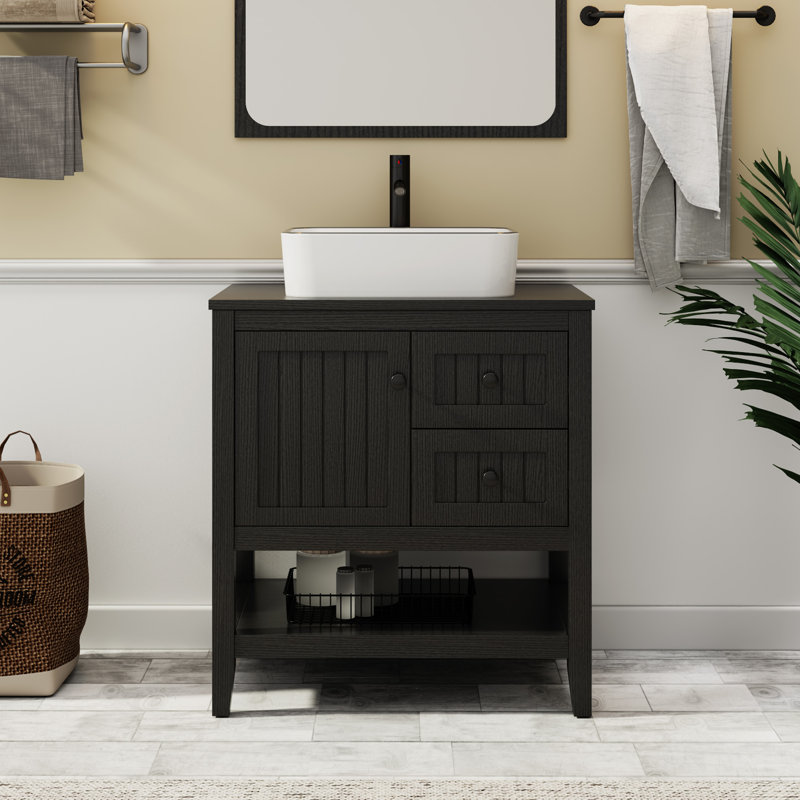 Sharee 30" Single Bathroom Vanity Set With Vessel Sink, Faucet And Drain, Assembly Required, White