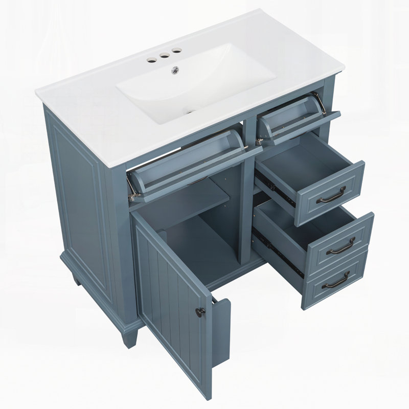 36 Inch Bathroom Vanity with Ceramic Sink, Blue Gray