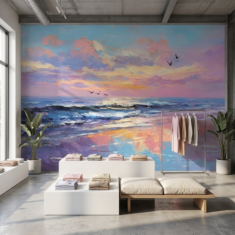 Seascape Wallpaper Sunset Ocean Removable Wall Decor, Textured Non-Pasted, 160"x108"