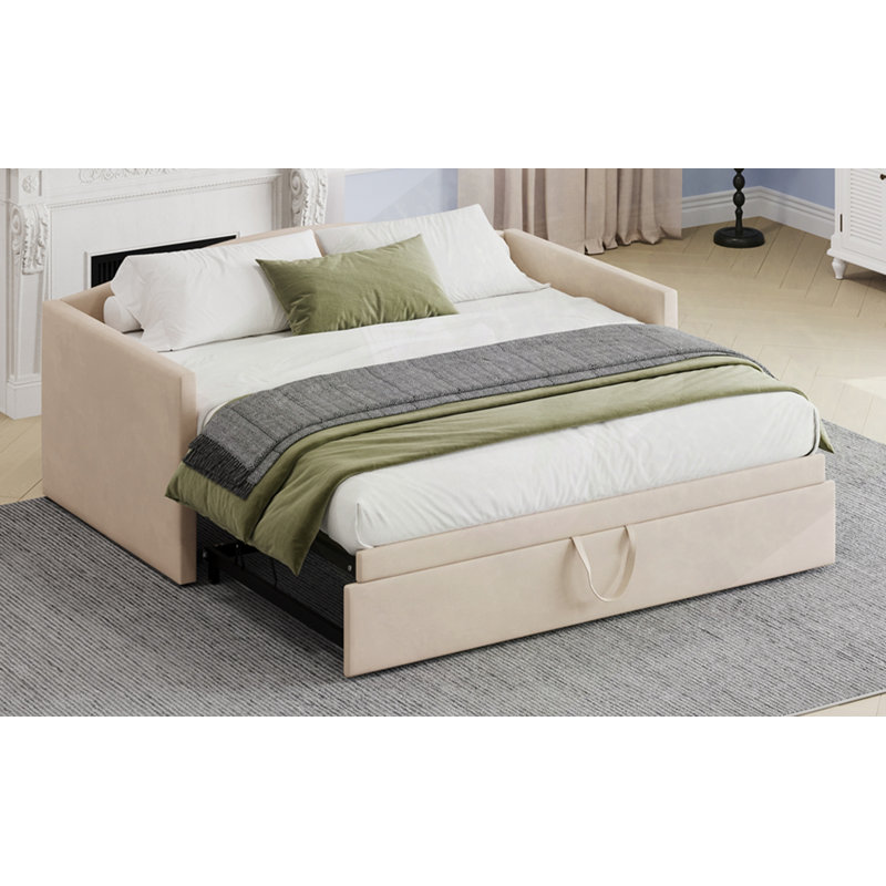 Lit de jour rembourré avec lit gigogne, Beige