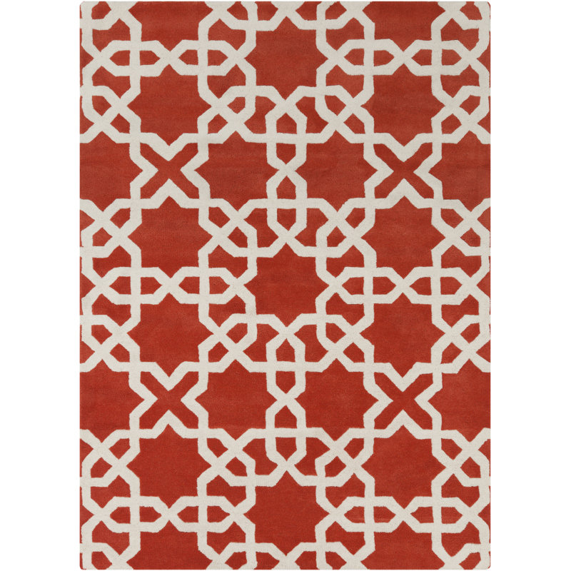 Tapis orange et blanc en laine touffeté à la main Acworth, 7 pi x 10 po