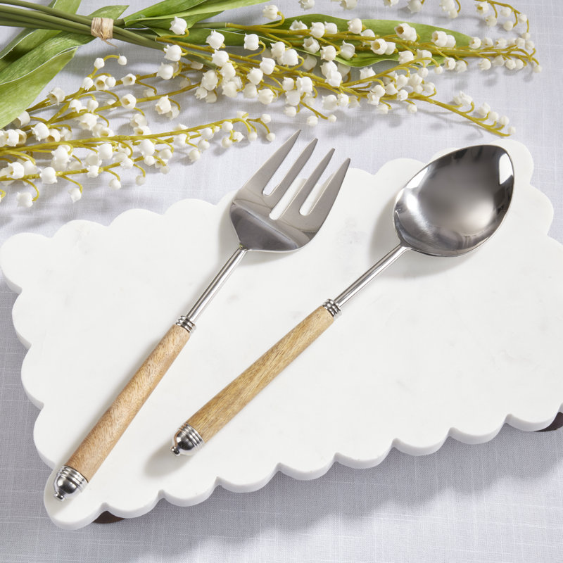 Mango Wood Handle Serving Set – Stainless Steel Fork & Spoon for Salads, Buffets & Entertaining