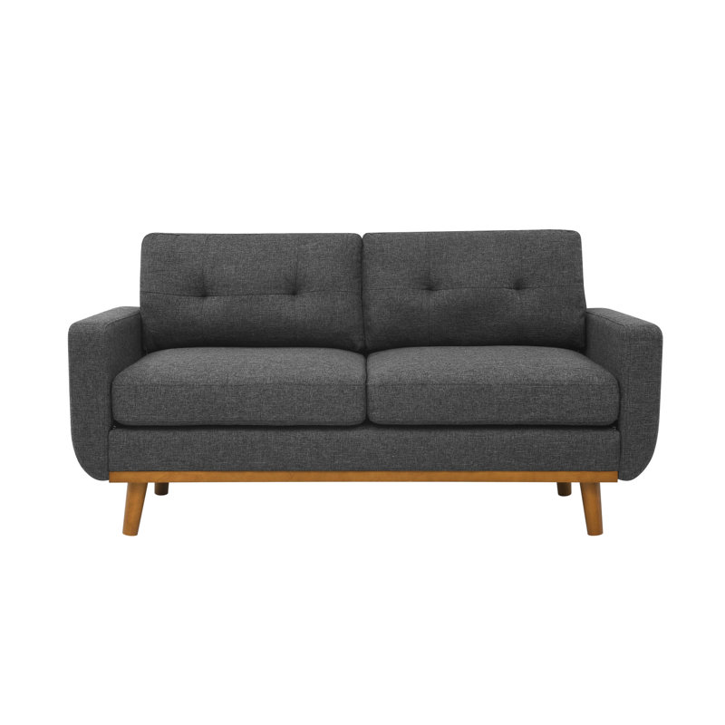 2 sièges Mid Century Modern rembourrés en gris foncé, 67,7 po de large, pour une petite dégustation de vin