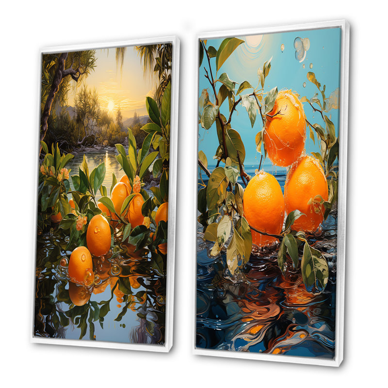 Sunset Sienna Tangerine Twilight - Fruits Canvas Art Print Set Of 2, White Framed, 32" H x 33" W