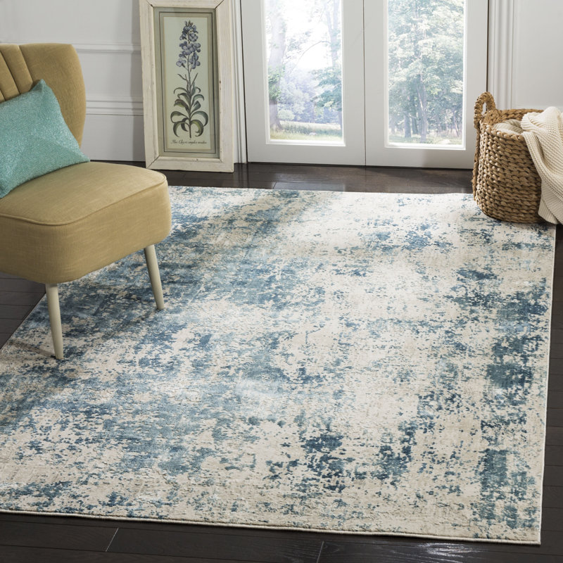 Tapis bleu / beige Hutchcraft, Rectangle 8 pi x 10 pi