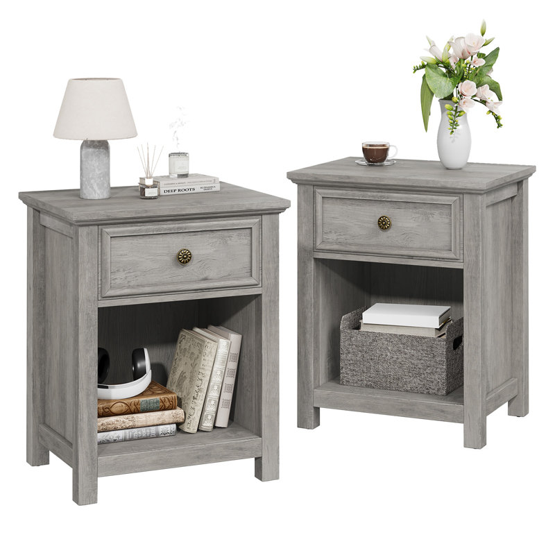 Ensemble de chambre à coucher 3 pièces - Commode à 6 tiroirs et deux tables de chevet à 1 tiroir, gris