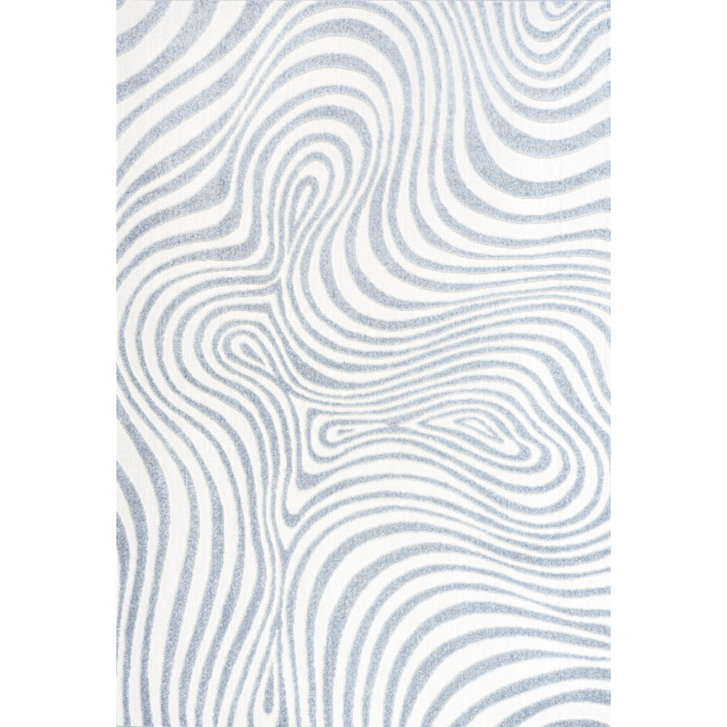 Maribo High-Low Abstract Groovy Striped Light Blue/Ivory Indoor/Outdoor Rug, Rectangle 10' x 13'
